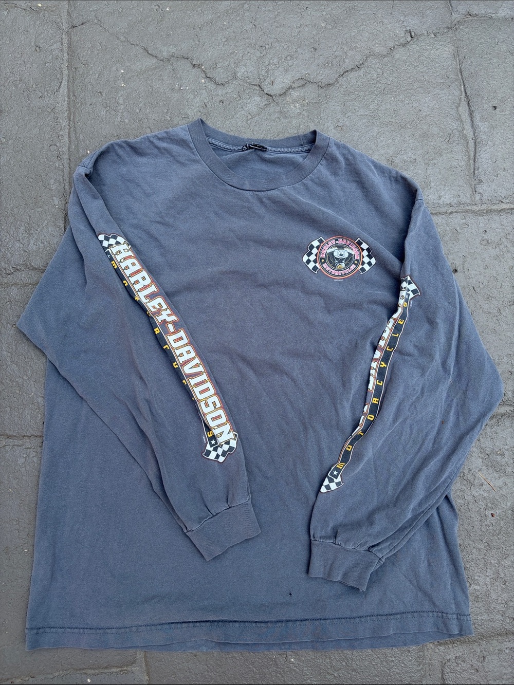 Harley-Davidson Slate Blue Long Sleeve Graphic Tee with Racing Sleeves